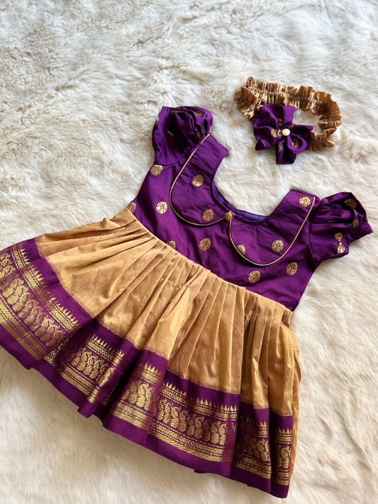 Wine and golden hour (Vintage Collar Type) - Kanchi Cotton Ethnic Wear Frock for Baby Girl