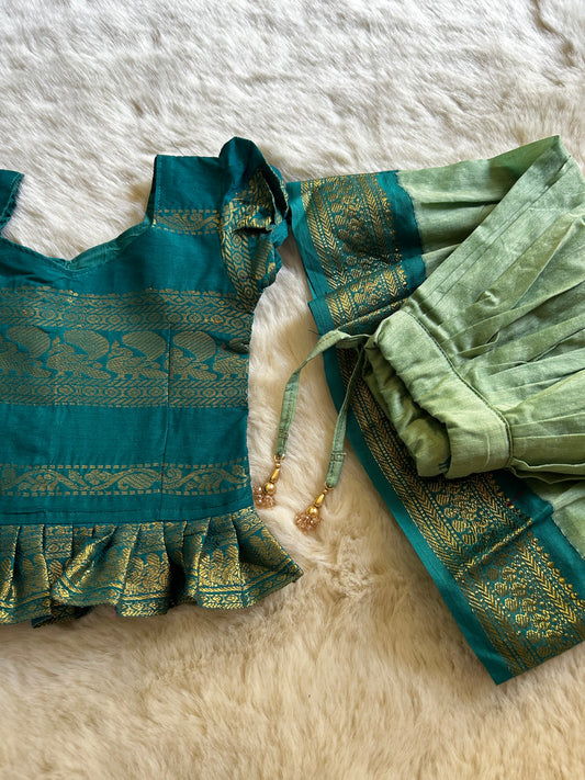 Rama Green and Nature Green - Traditional Langa Blouse Ethnic Wear for Baby Girl