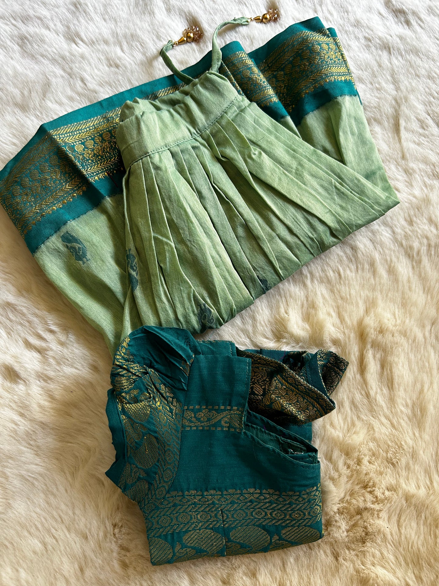 Rama Green and Nature Green - Traditional Langa Blouse Ethnic Wear for Baby Girl