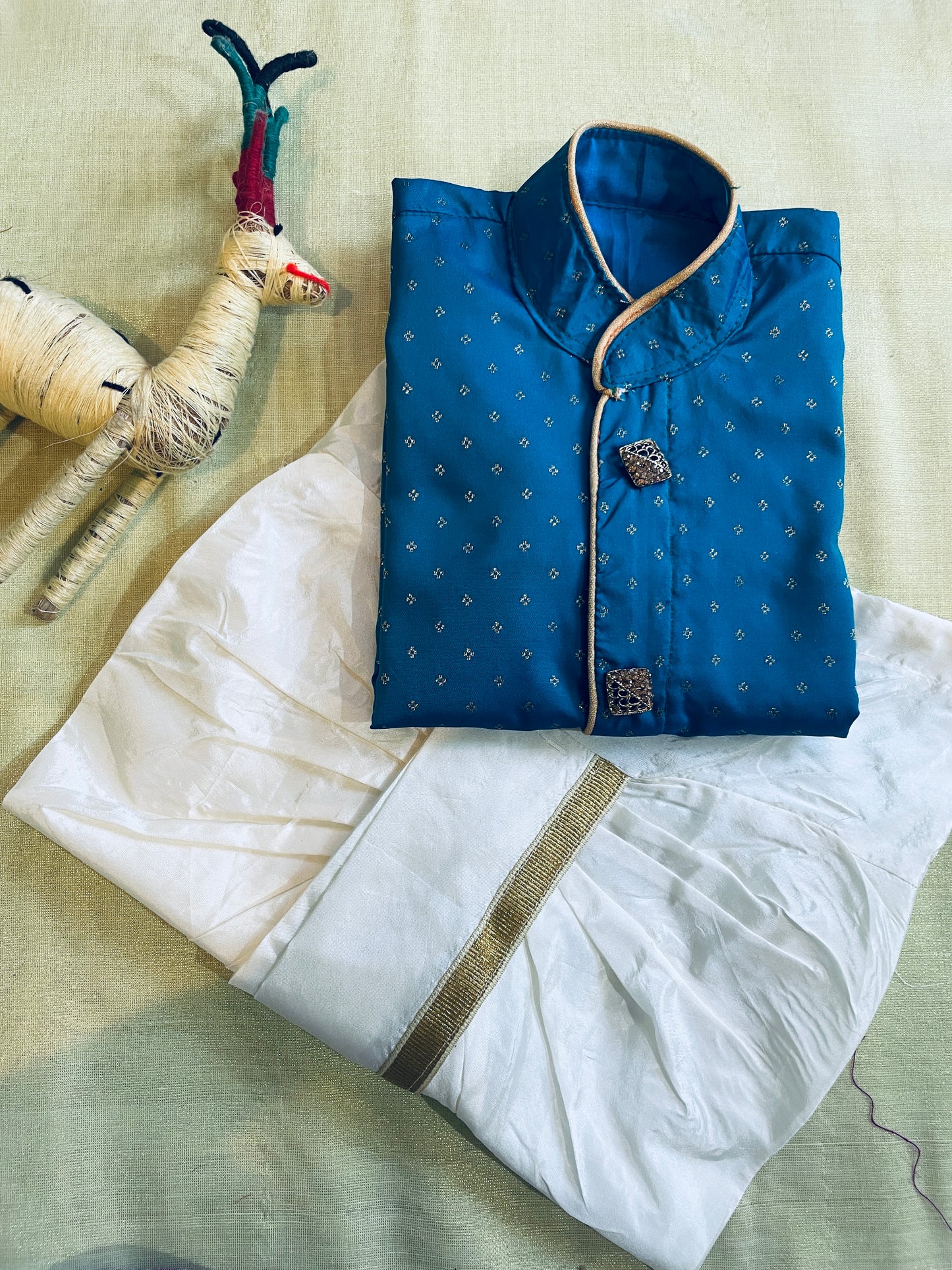 Kanchi look-alike and Panche kattu silk kurta dhoti ethnic wear for baby boy