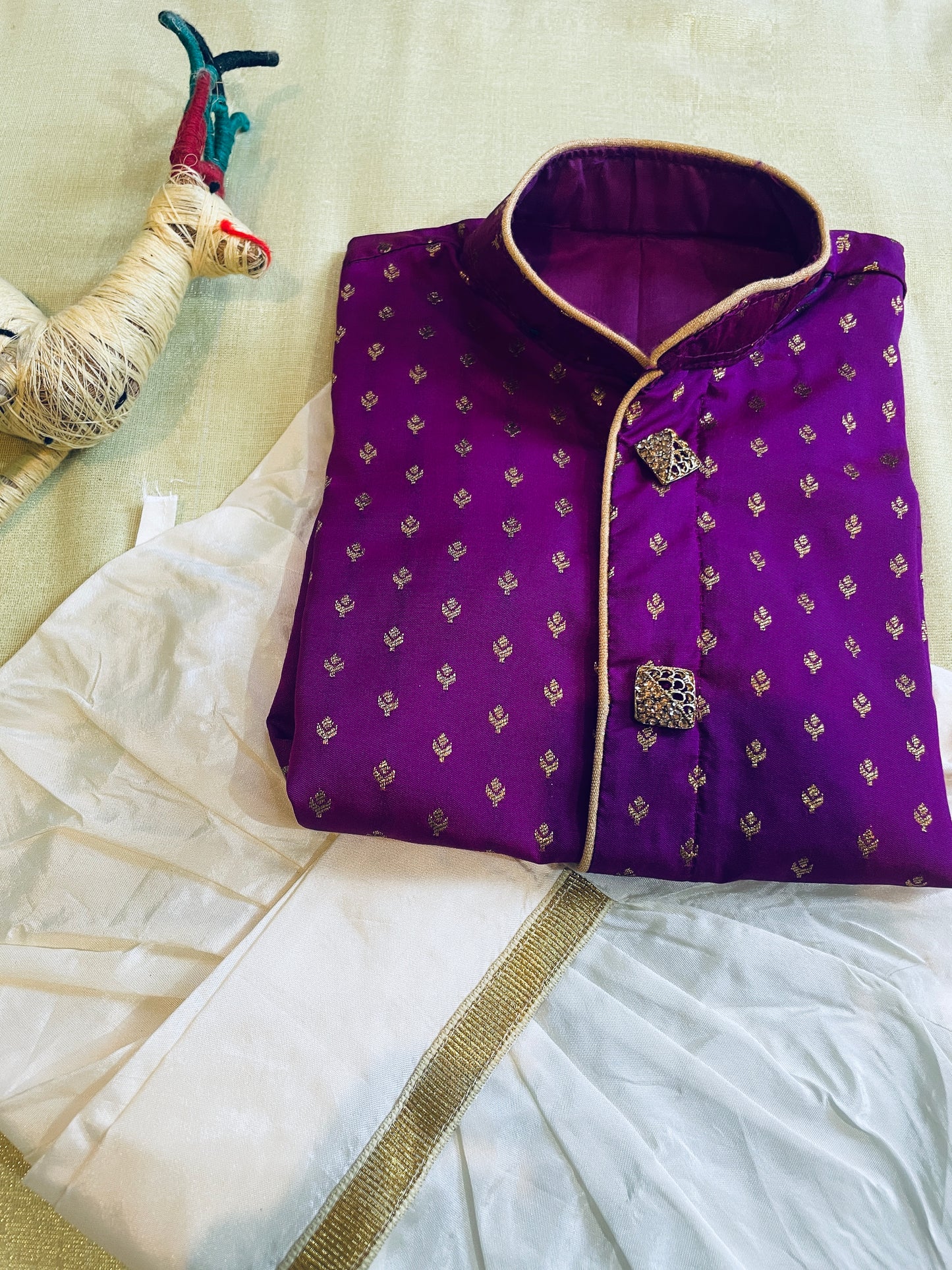 Kanchi look-alike and Panche kattu silk kurta dhoti ethnic wear for baby boy