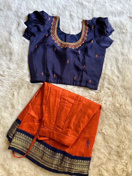 Navy Blue with Bronzy Orange - Langa Blouse Ethnic Wear for Baby Girl