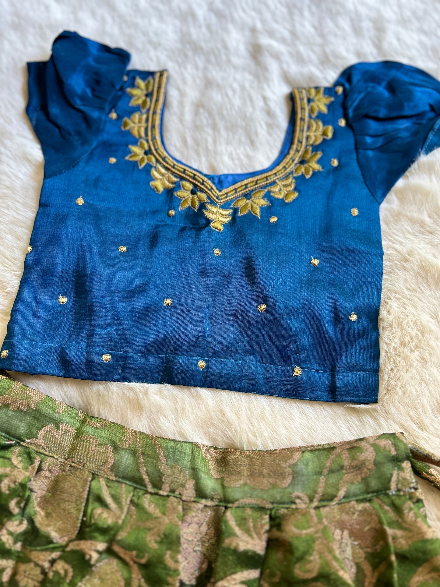 Blue with mehendi Green - Langa Blouse Ethnic Wear for Baby Girl