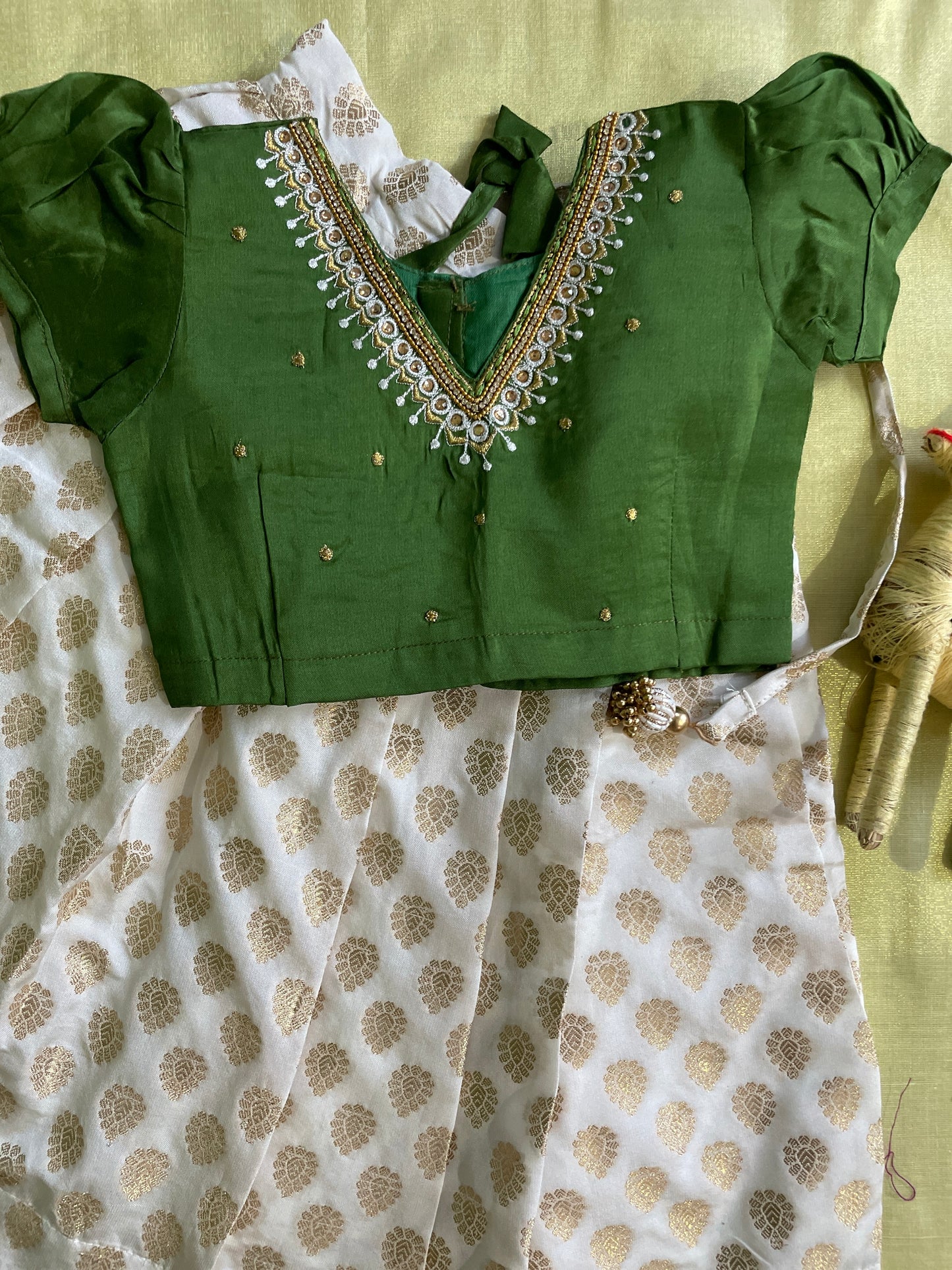 Embroideried blouse with silk langa for baby girl