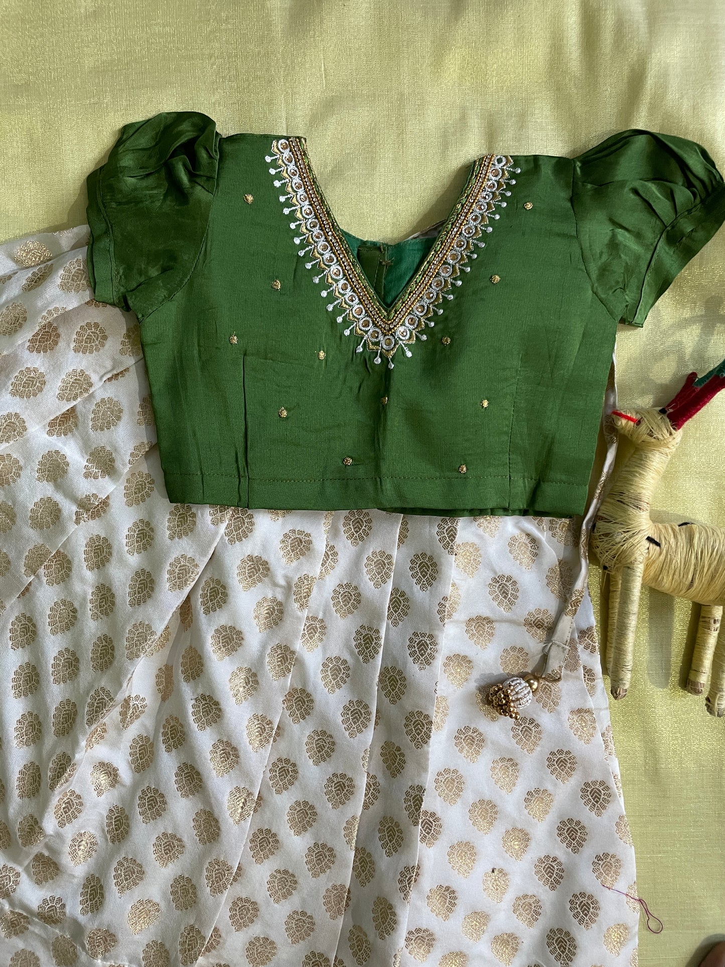 Embroideried blouse with silk langa for baby girl