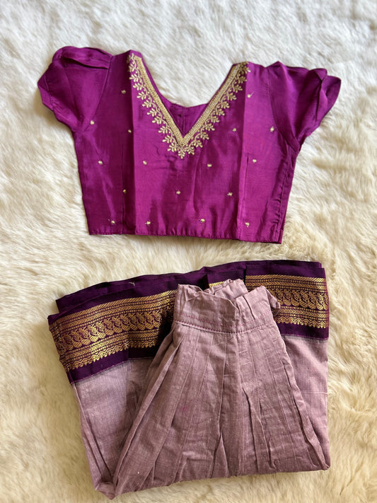 Wine with lavender Embroidered V Neck Langa Blouse Ethnic Wear for baby girl