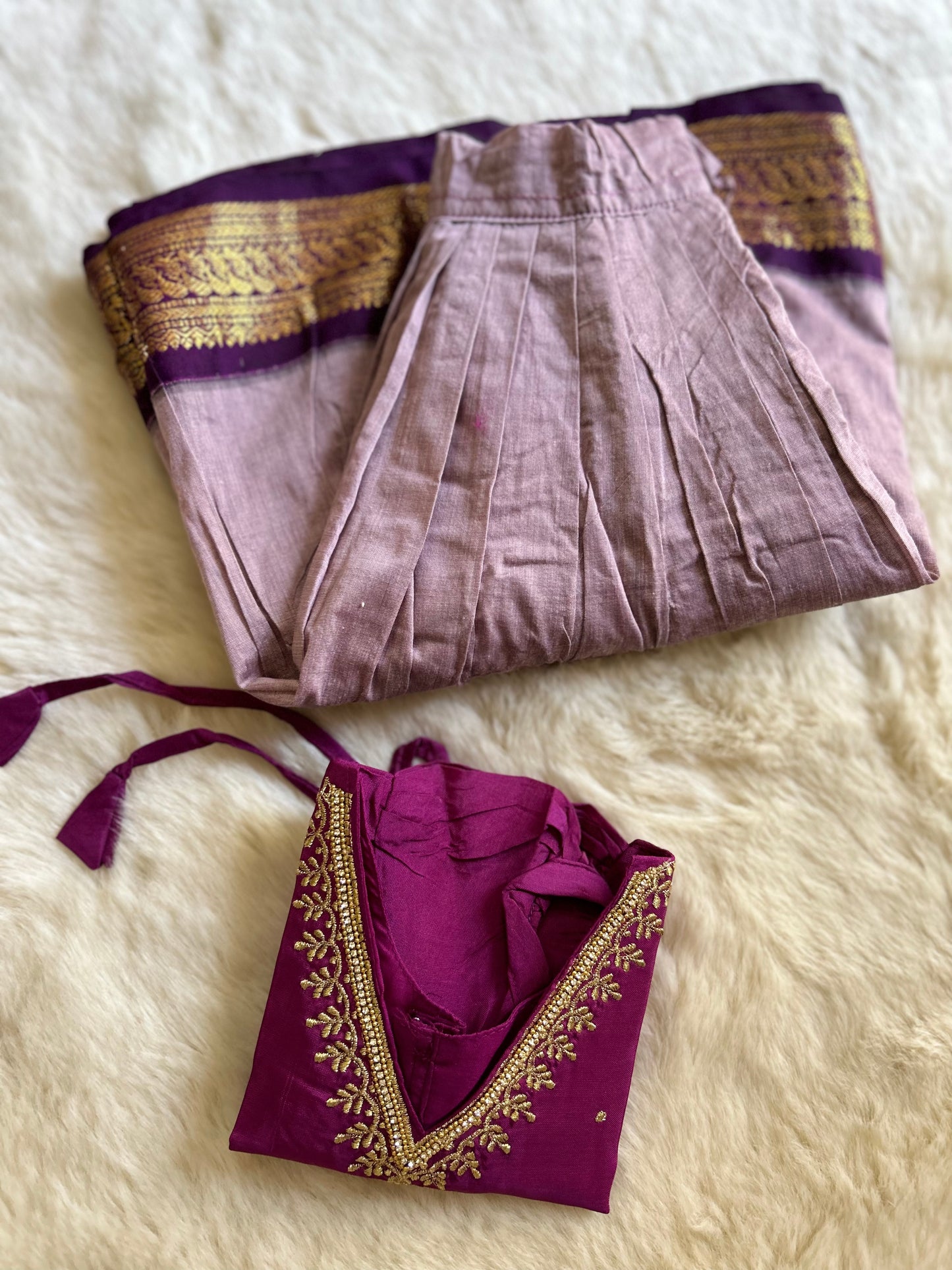 Wine with lavender Embroidered V Neck Langa Blouse Ethnic Wear for baby girl