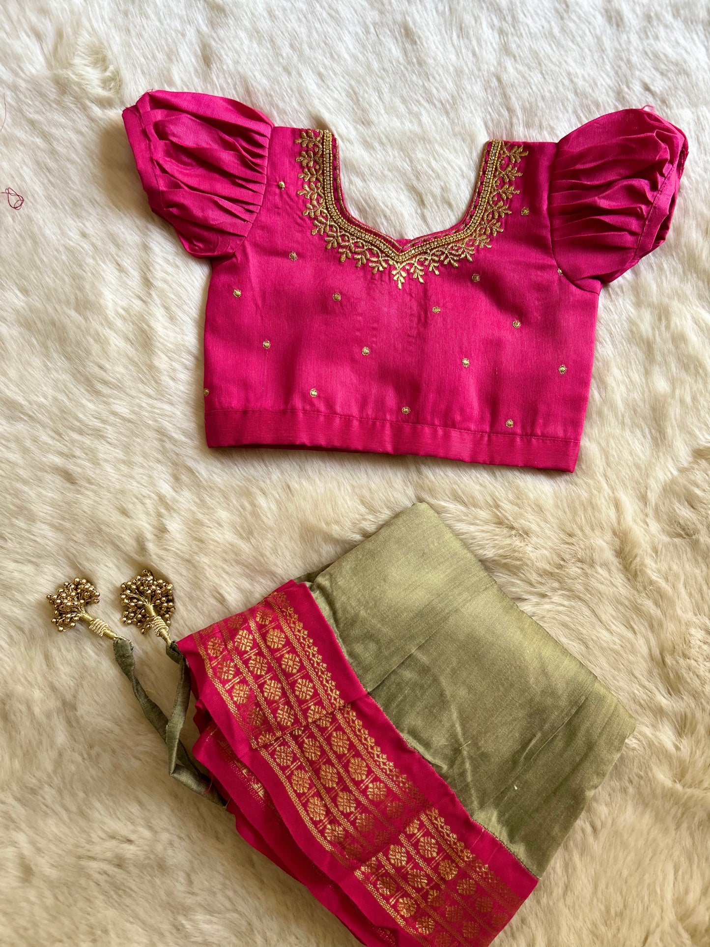 Pink and Grey Embroidered Neck - Langa Blouse Ethnic Wear for baby girl