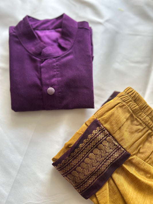 Turmeric Yellow and wine kurta dhoti ethnic dress for baby boy