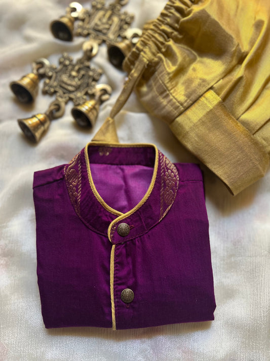 Wine and gold Kurta Dhoti ethnic wear for baby boy
