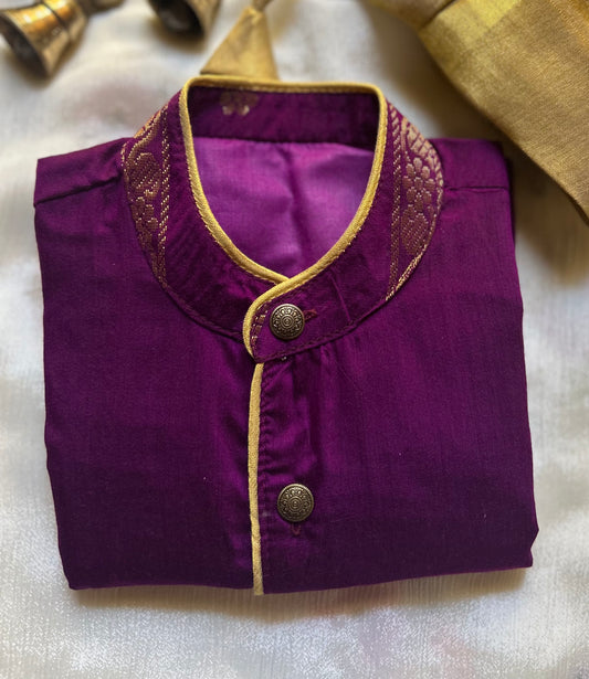 Best seller wine cotton silk kurta baby boy ethnic top wear