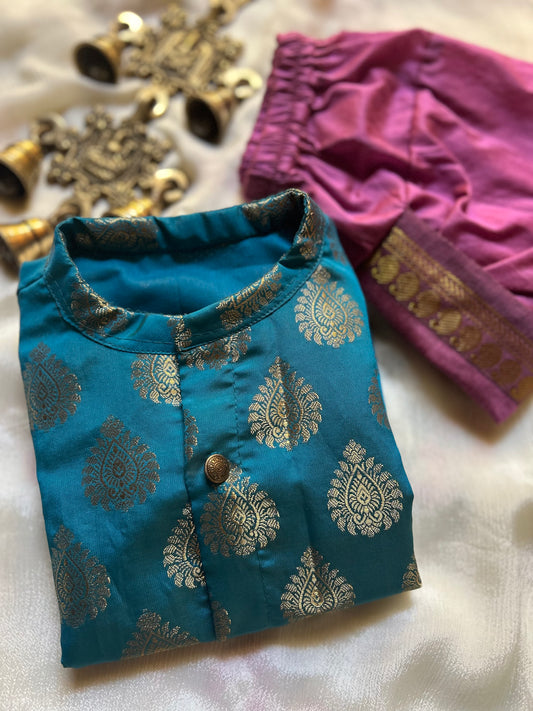 Ananda blue and onion pink Kurta Dhoti ethnic wear for baby boy