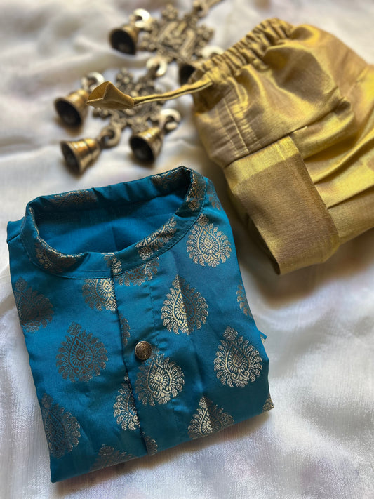 Ananda blue and gold Kurta Dhoti ethnic wear for baby boy