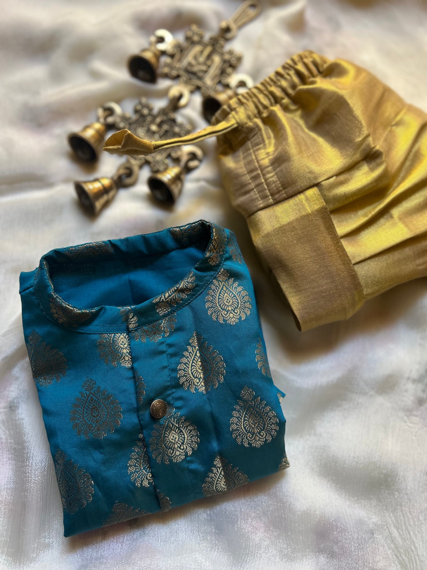 Ananda blue and gold Kurta Dhoti ethnic wear for baby boy