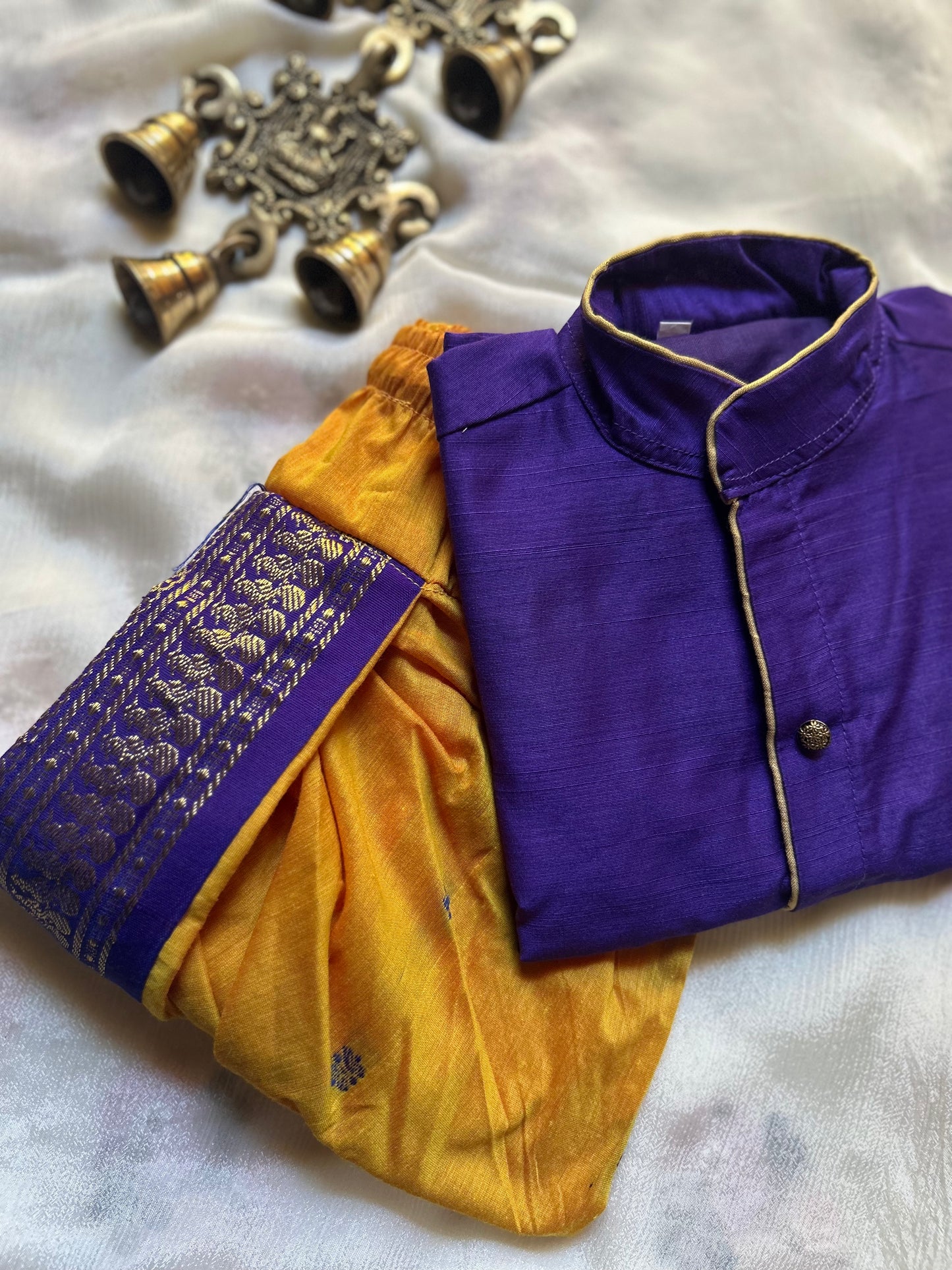 Purple and mango yellow kurta dhoti baby boy ethnic wear