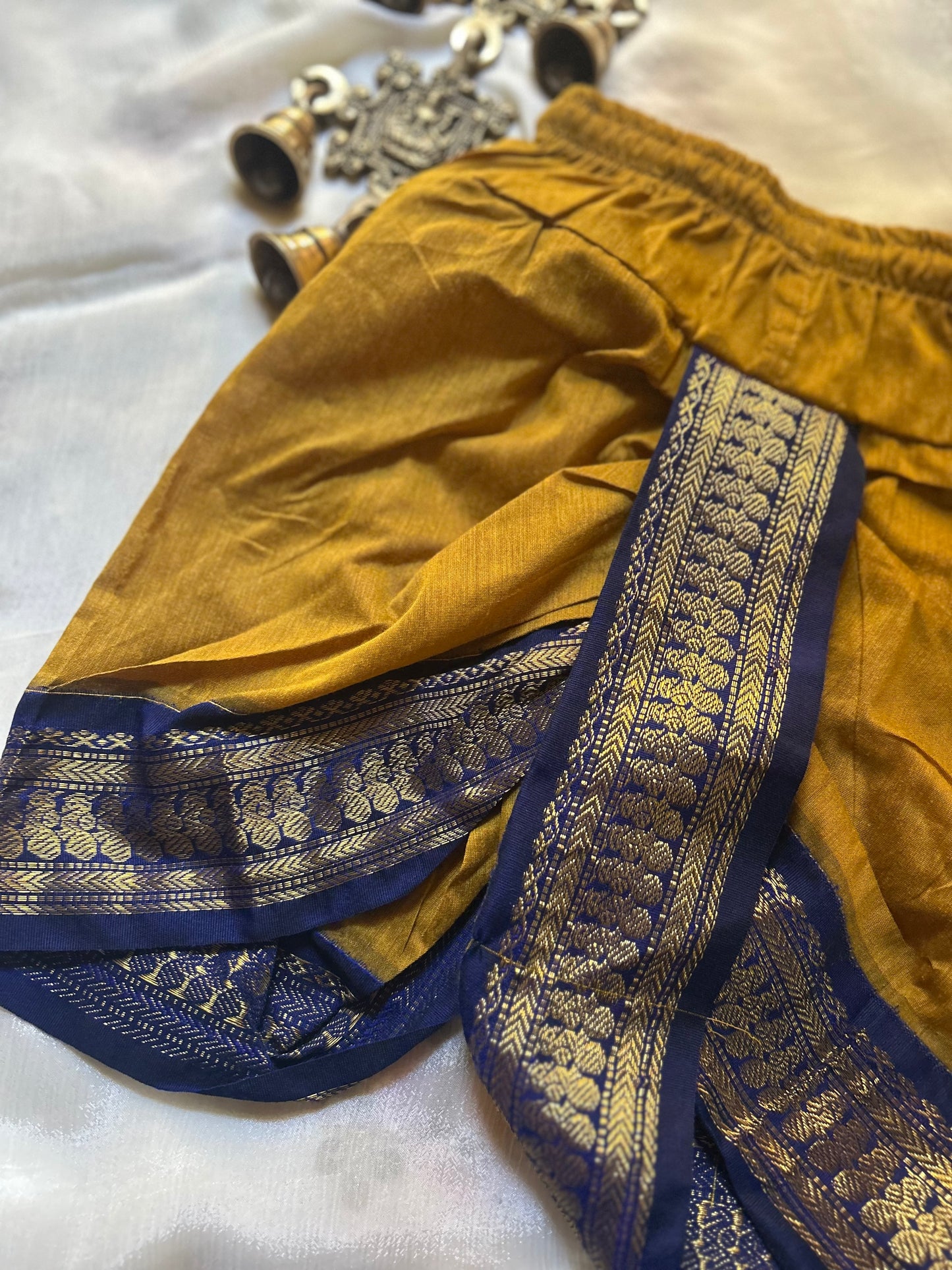 Mustard yellow with navy blue dhoti baby boy ethnic bottom wear