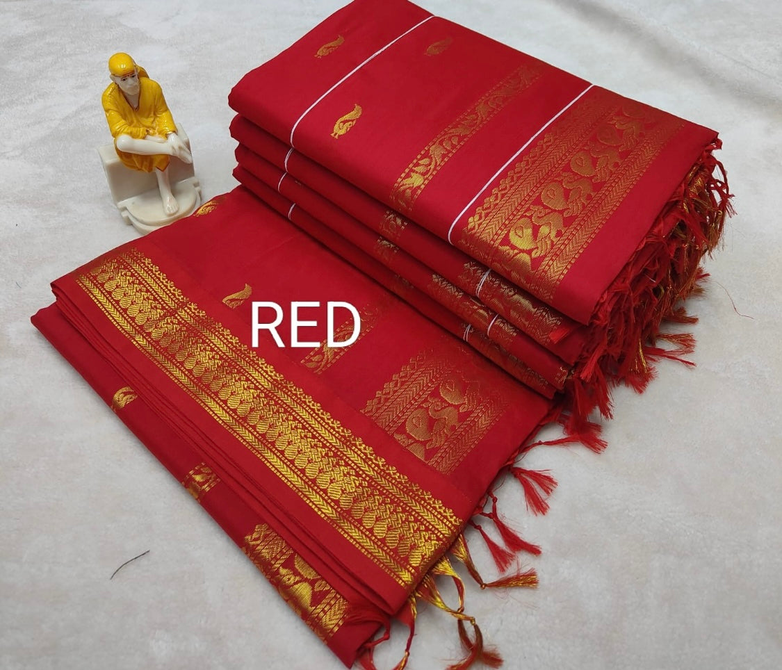 Royal Red - Premium Cotton Silk Saree with Contrast Blouse