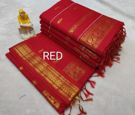 Royal Red - Premium Cotton Silk Saree with Contrast Blouse
