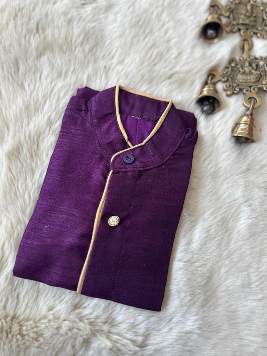 Deep wine raw silk kurta baby boy ethnic top wear