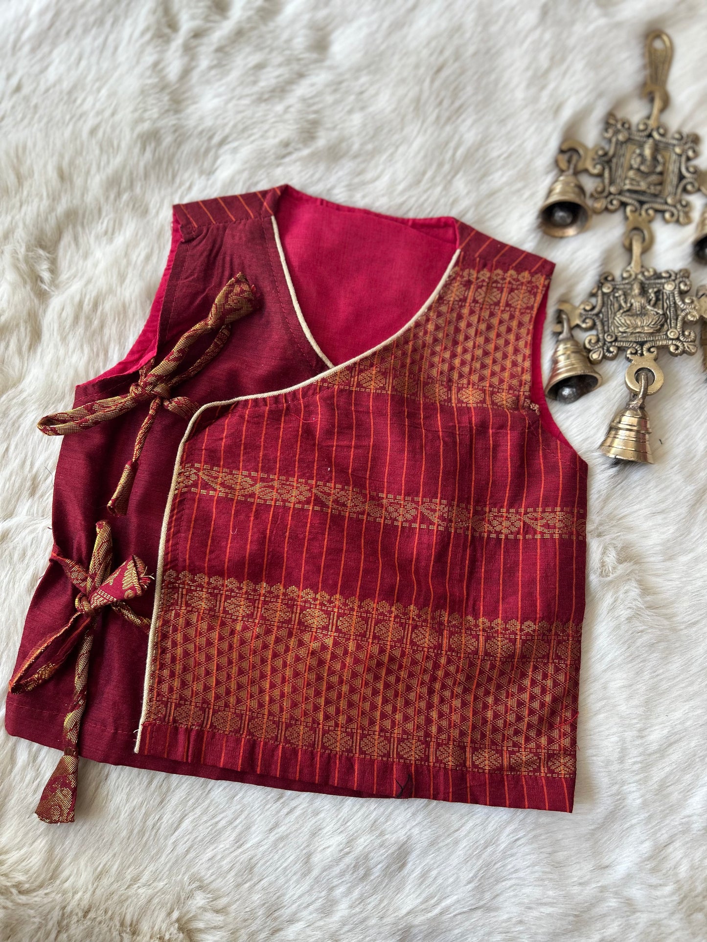 Maroon angrakha cotton silk kurta baby boy ethnic wear