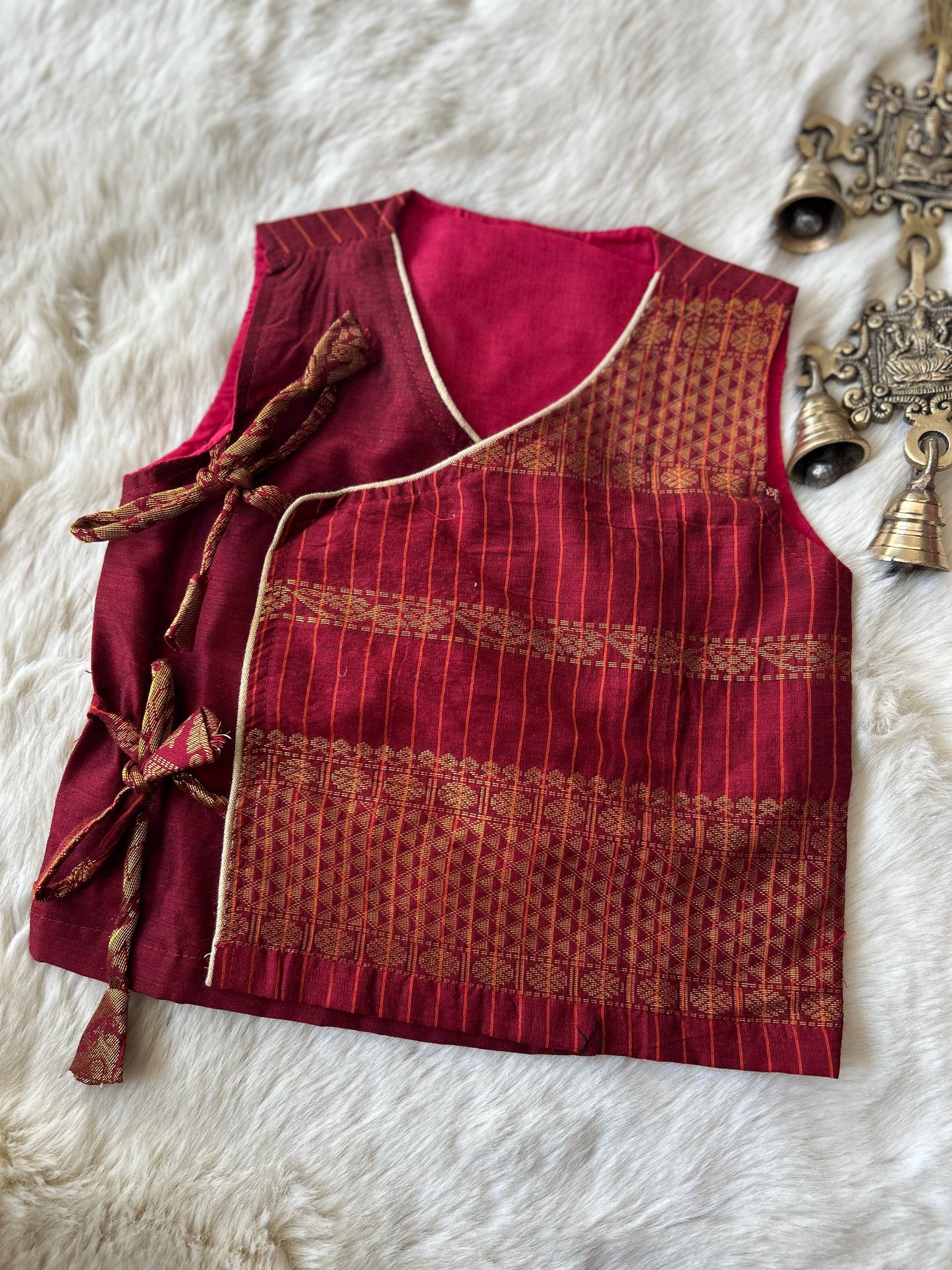 Maroon angrakha cotton silk kurta baby boy ethnic wear