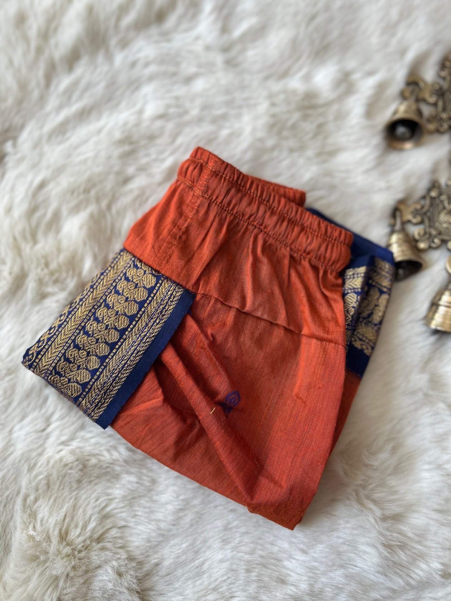 Bronze orange with navy blue dhoti baby boy ethnic bottom wear