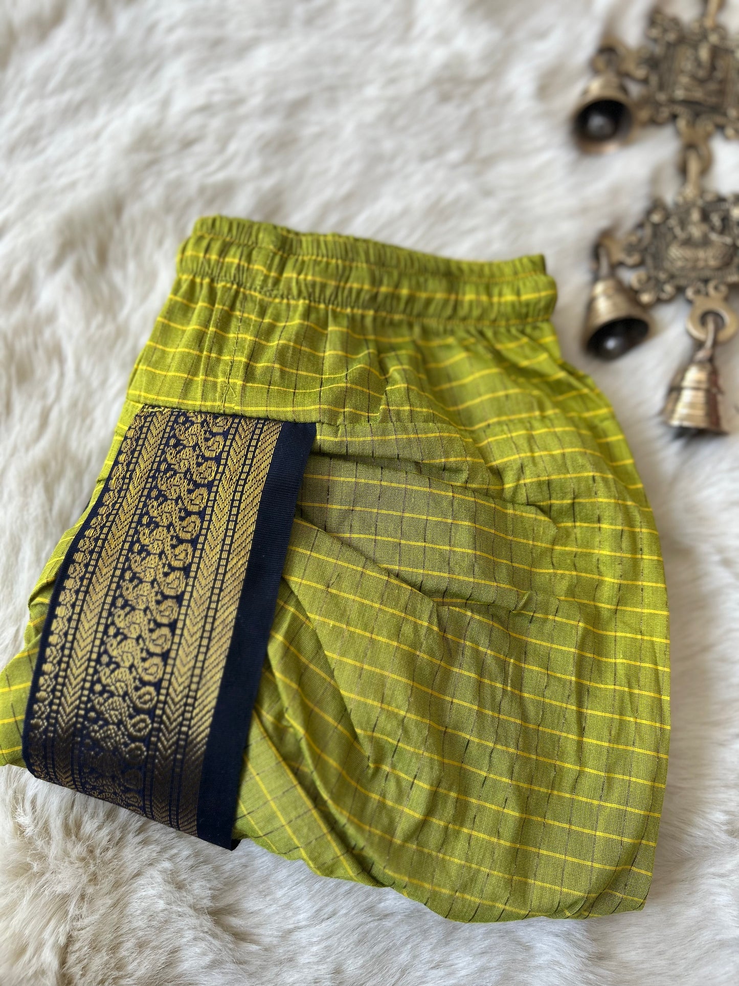 Green with navy blue chequered dhoti baby boy ethnic bottom wear