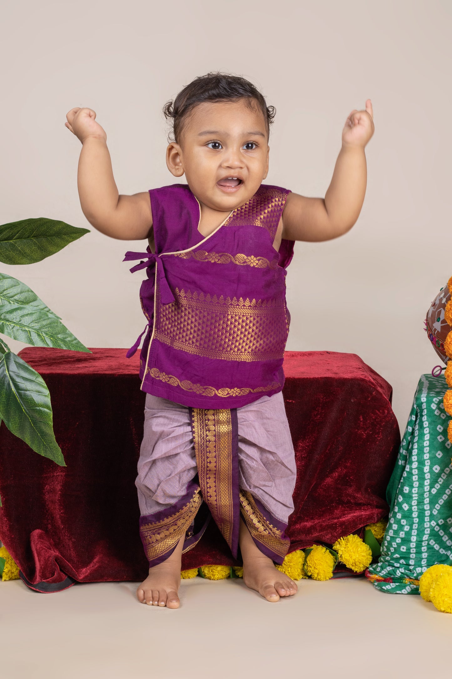 Wine with lavender - Angrakha kurta dhoti ethnic wear for baby boy