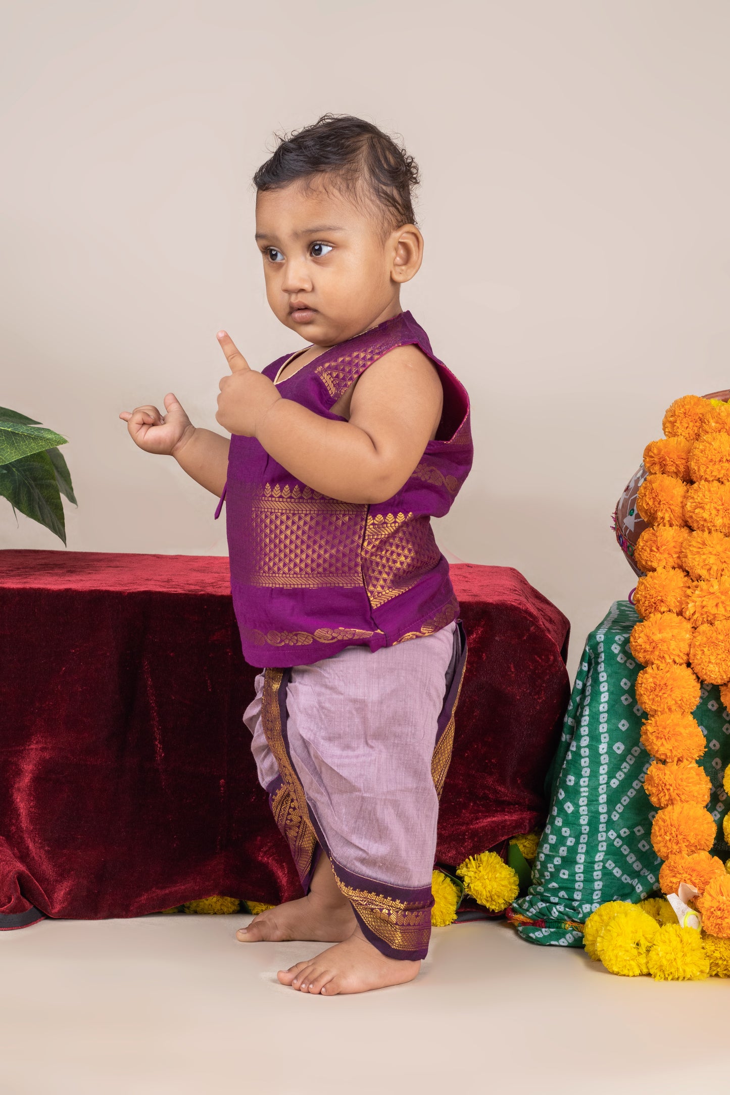 Wine with lavender - Angrakha kurta dhoti ethnic wear for baby boy