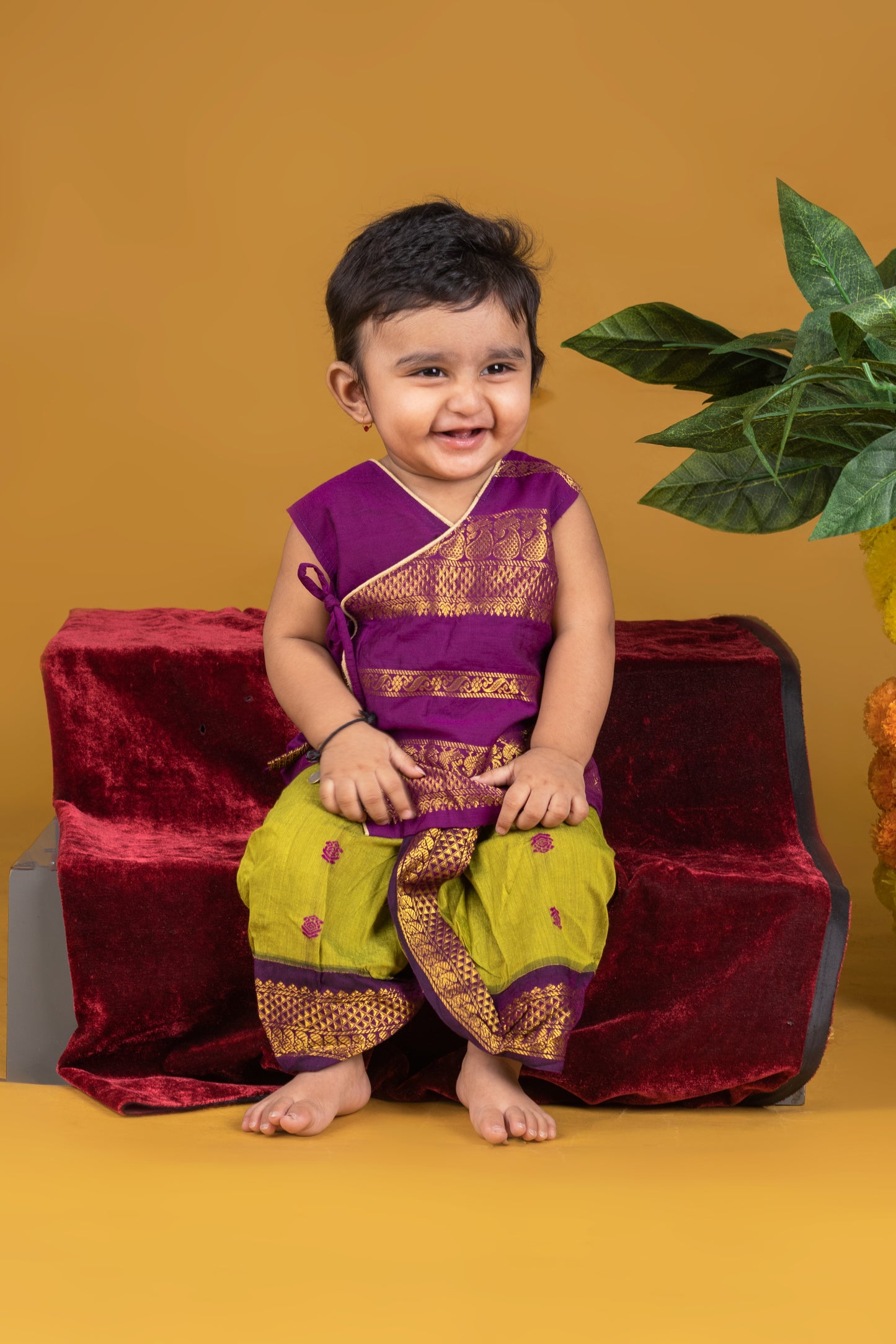 Wine and green - Angrakha kurta dhoti ethnic wear (Sleeveless) for baby boy