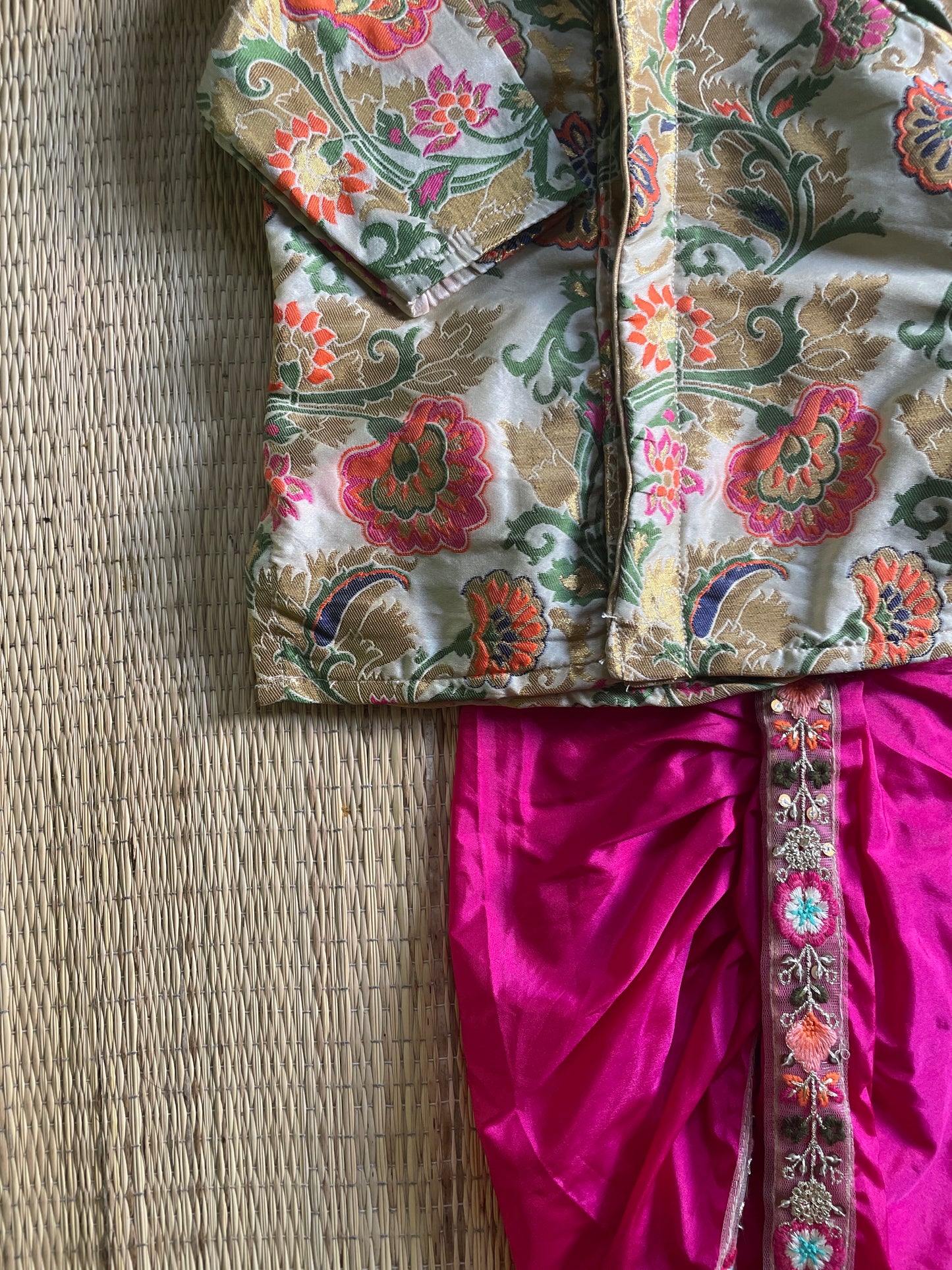 Kalamkari kurta with pink silk dhoti ethnic wear for baby boy