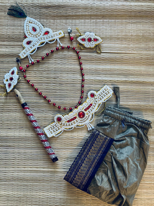 Krishna Dress Set for Baby Boy | Janmashtami dress | Krishna dress for newborn | Grey with purple dhoti