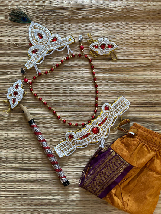 Krishna Dress Set for Baby Boy | Janmashtami dress | Krishna dress for newborn | Mustard with wine dhoti