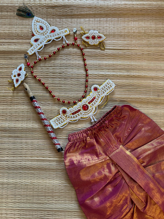 Krishna Dress Set for Baby Boy | Janmashtami dress | Krishna dress for newborn | Pink tissue dhoti