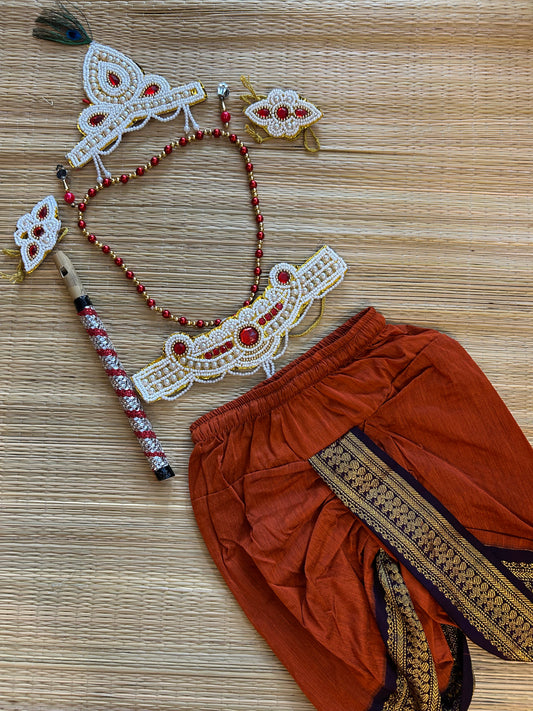 Krishna Dress Set for Baby Boy | Janmashtami dress | Krishna dress for newborn | Rusty orange with wine