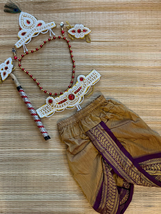 Krishna Dress Set for Baby Boy | Janmashtami dress | Krishna dress for newborn | mustard with wine dhoti