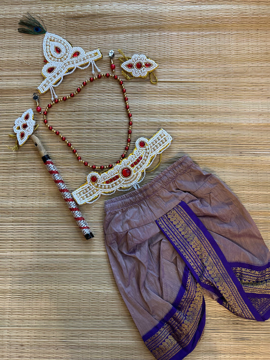 Krishna Dress Set for Baby Boy | Janmashtami dress | Krishna dress for newborn | Grey with purple dhoti