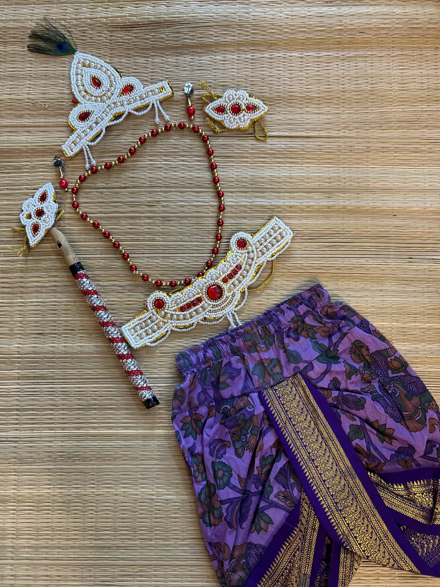 Krishna Dress Set for Baby Boy | Janmashtami dress | Krishna dress for newborn | Kalamkari purple dhoti