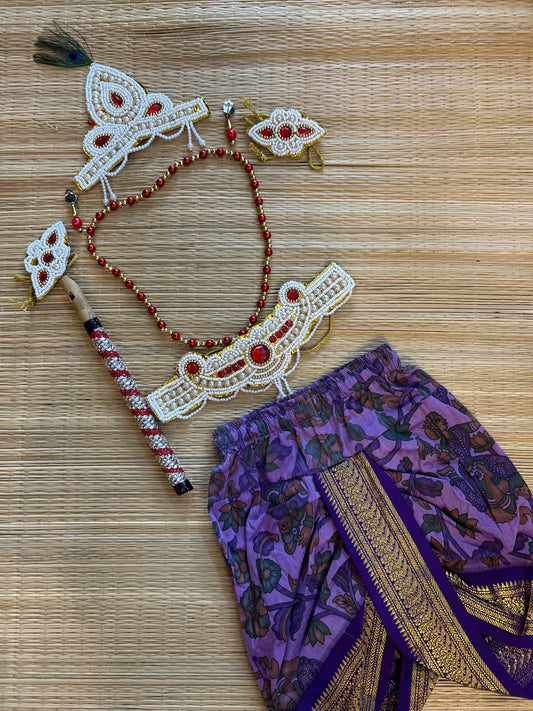 Krishna Dress Set for Baby Boy | Janmashtami dress | Krishna dress for newborn | Kalamkari purple dhoti