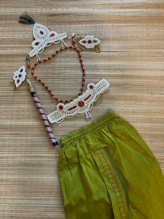 Krishna Dress Set for Baby Boy | Janmashtami dress | Krishna dress for newborn | Parrot green dhoti