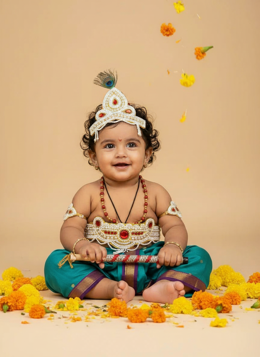 Krishna Dress Set for Baby Boy | Janmashtami dress | Krishna dress for newborn | Aqua blue dhoti
