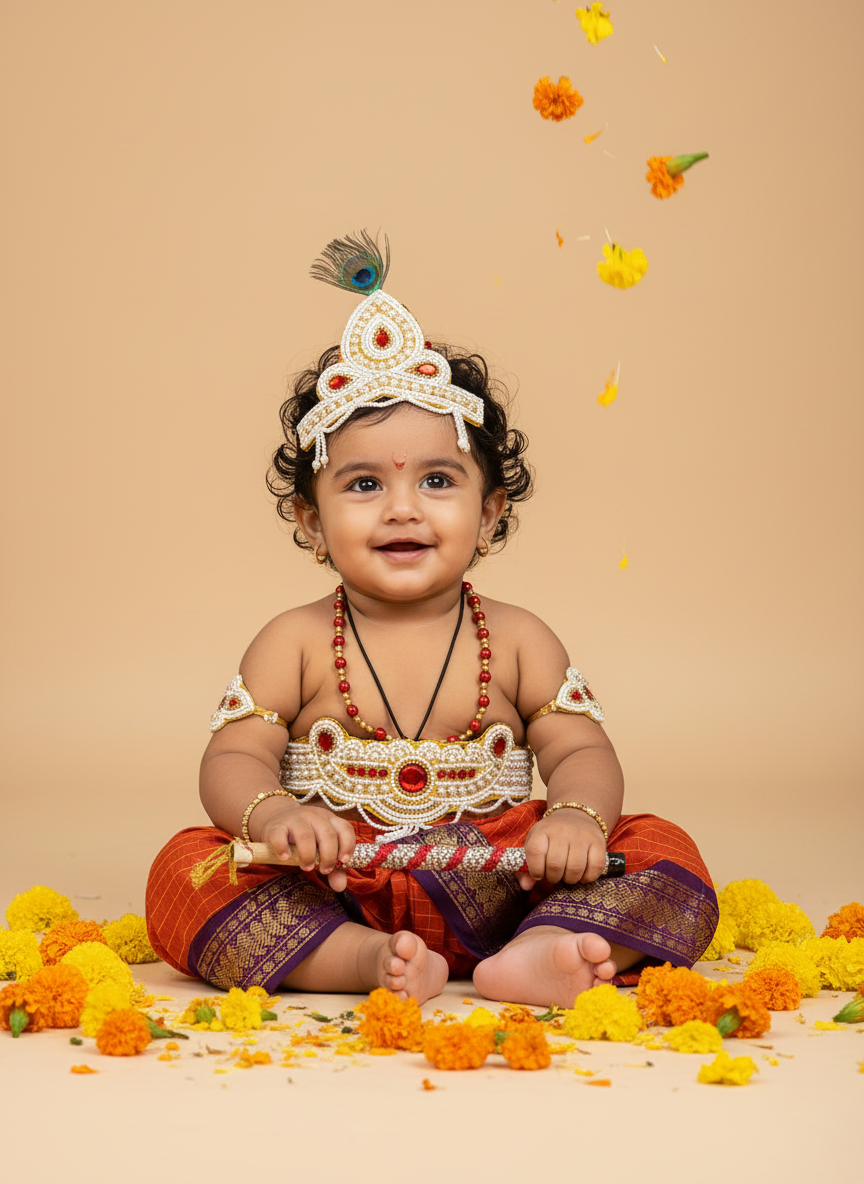 Krishna Dress Set for Baby Boy | Janmashtami dress | Krishna dress for newborn | Rustic orange with wine dhoti