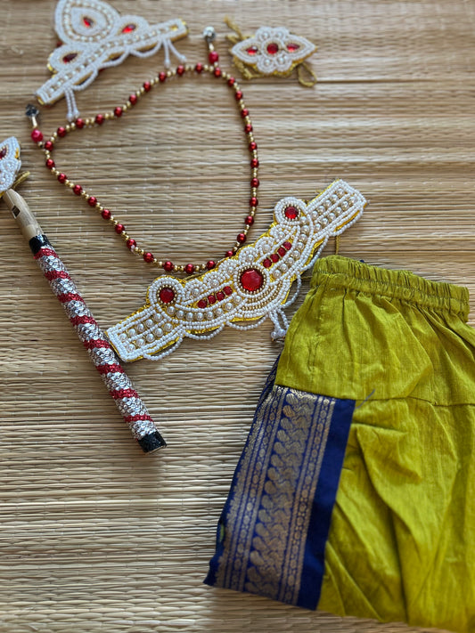 Krishna Dress Set for Baby Boy | Janmashtami dress | Krishna dress for newborn | Green with navy blue dhoti