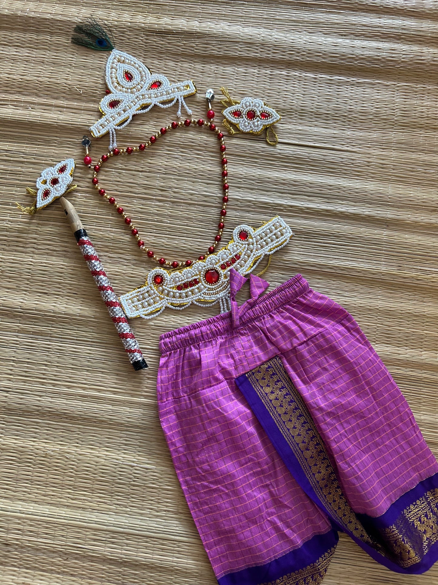 Krishna Dress Set for Baby Boy | Janmashtami dress | Krishna dress for newborn | Pink with purple dhoti
