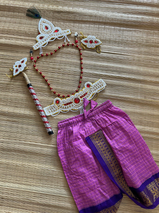Krishna Dress Set for Baby Boy | Janmashtami dress | Krishna dress for newborn | Pink with purple dhoti