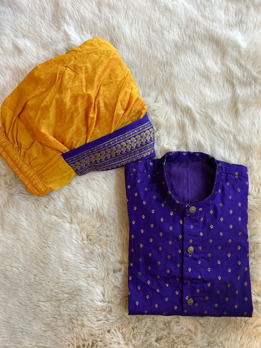 Violet semi silk kurta baby boy ethnic Kurta with green dhoti set