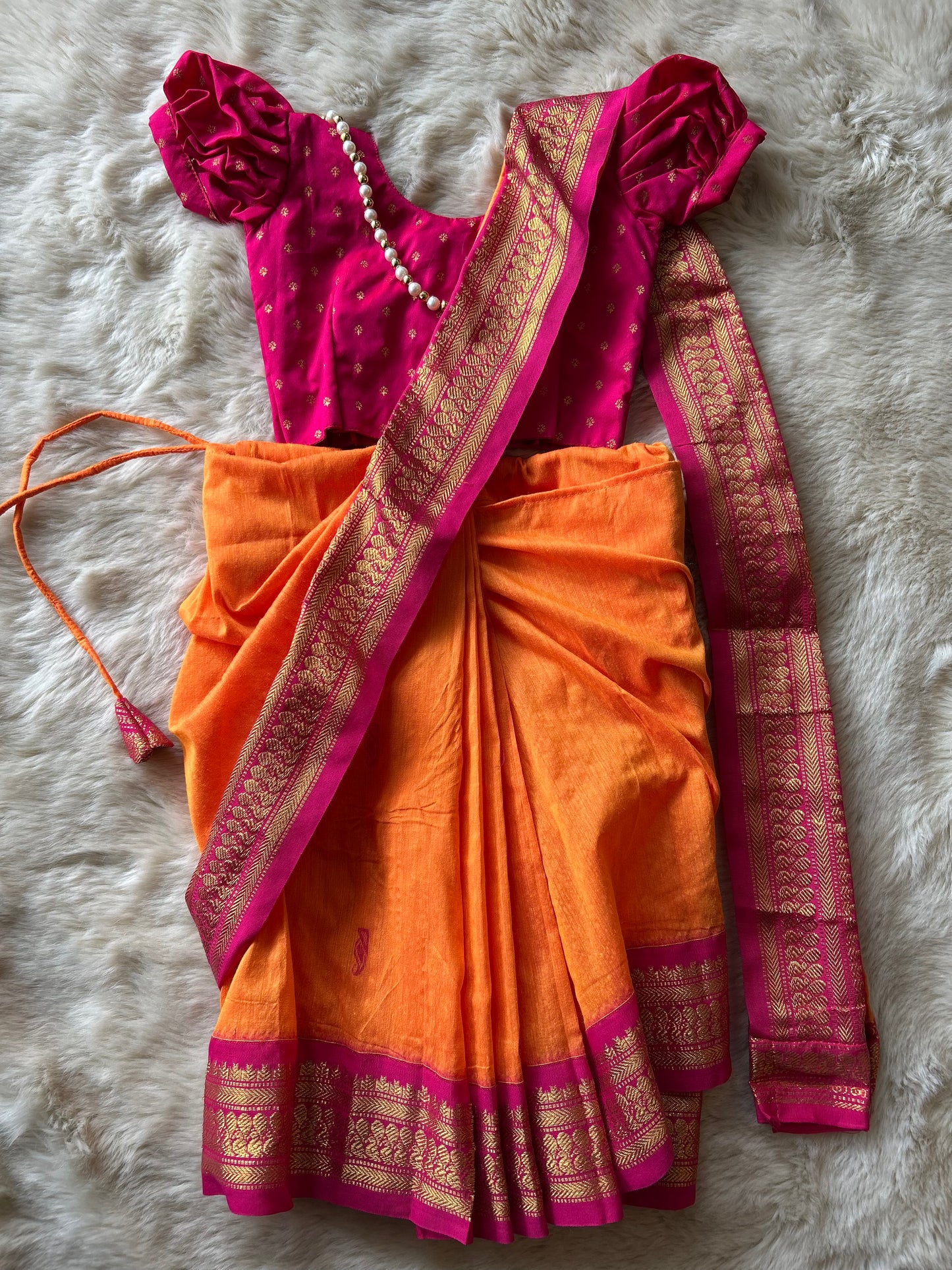 Pink and orange  - Ready to wear saree for kids Ethnic wear for baby girl