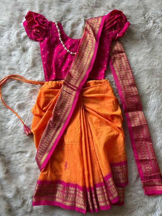 Pink and orange  - Ready to wear saree for kids Ethnic wear for baby girl