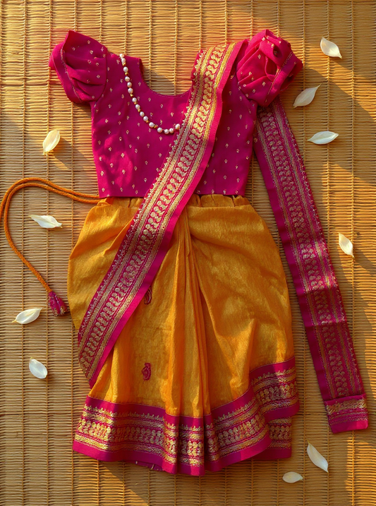 Pink and orange  - Ready to wear saree for kids Ethnic wear for baby girl