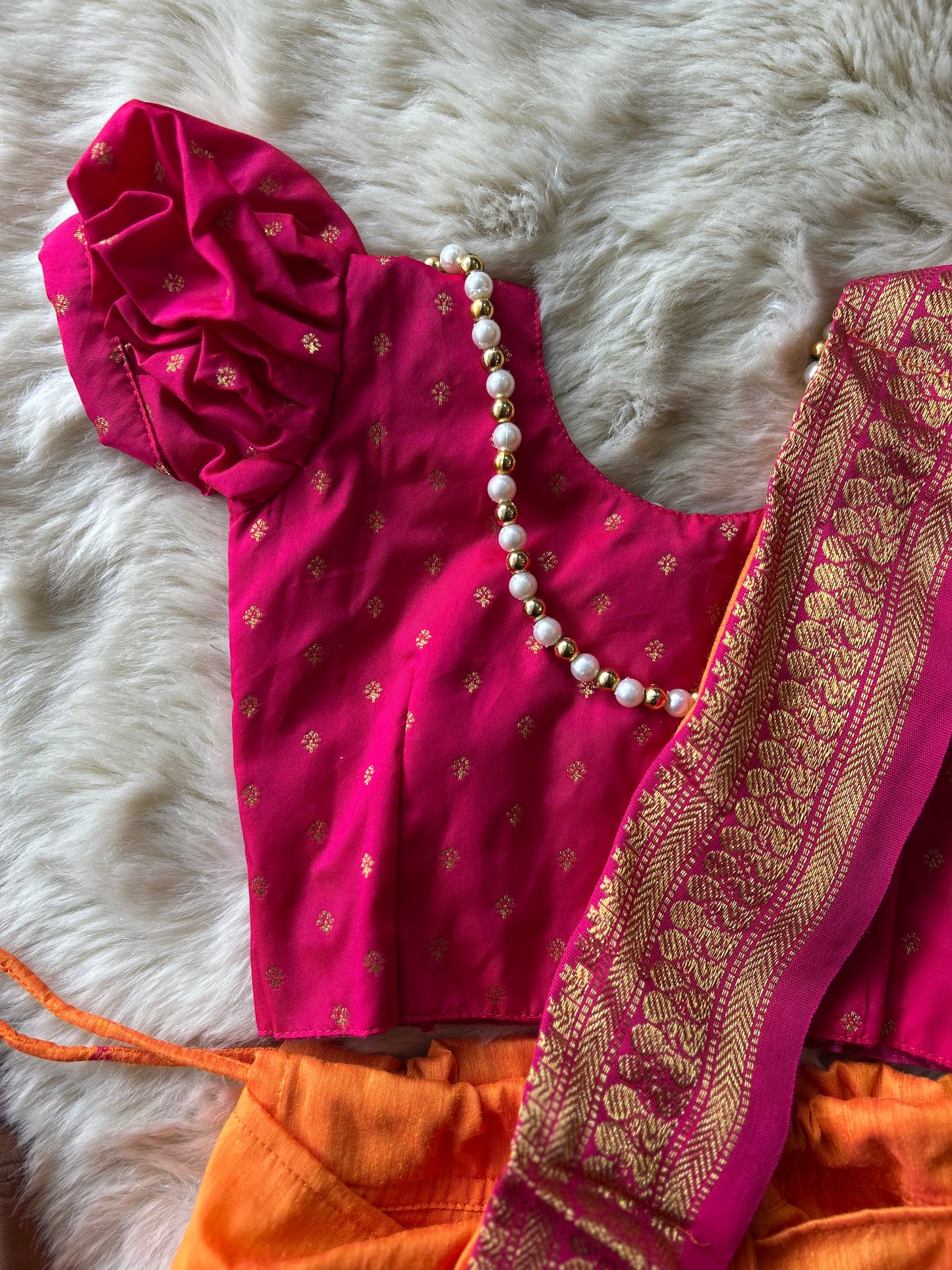 Pink and orange  - Ready to wear saree for kids Ethnic wear for baby girl